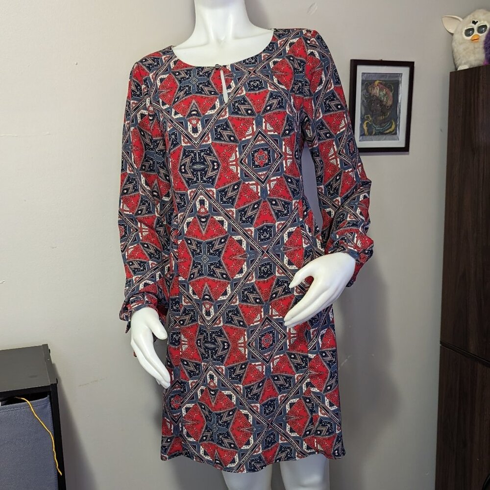 Paper Crown Red and Blue Patterned Dress M EUC